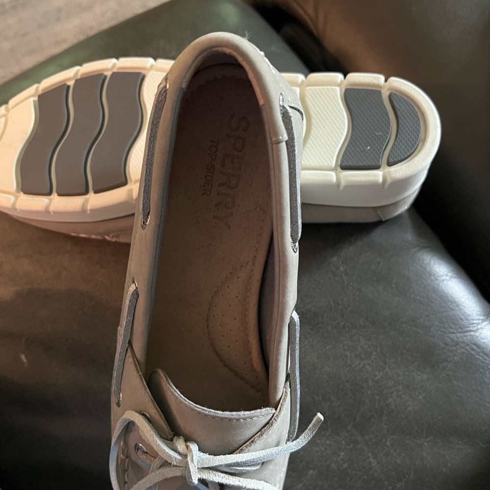 Sperry Gray and White Boat Shoes